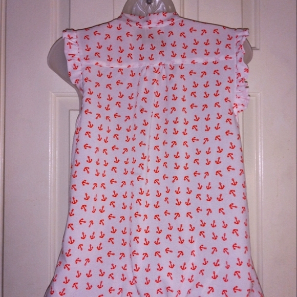 Eyeshadow Women's Sz Small Anchors White Red Ruffles Sleeveless Nautical Boating - Picture 12 of 16